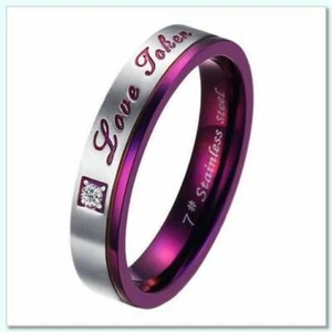 Couple Rings Stainless Steel purple "love token" Promise ring Valentine's gift - Picture 1 of 2