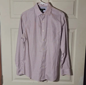 Banana Republic Mens Button Up Size M Orange Blue Plaid Classic Fit Long Sleeve - Picture 1 of 14