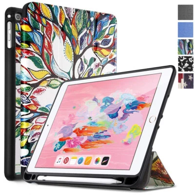 For iPad 9.7 2018 Tablet Smart Shell Folio Leather Stand Case with Pencil Holder - Image 1 of 4