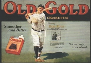 BABE RUTH VIEJOS CIGARRILLOS DORADOS PUBLICIDAD PROMOCIÓN REPRODUCCIÓN TARJETA NY YANKEES - Imagen 1 de 2