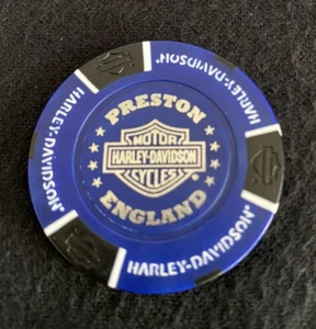 Preston, England Harley Davidson Poker Chip / Blue & Black - Picture 1 of 2