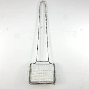 FLORA & CO SILVER HANDBAG CROC FAUX LEATHER CHAIN STRAP SATCHEL 18x26cm - Picture 1 of 11