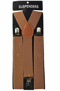 1X Brown Mens Clip-on 1.5" WIDE Suspenders Elastic Y-Shape Suspender - Picture 1 of 2