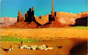 Navajo Kinder Schaf Herde in der Nähe von Totempfahl Monument Valley Arizona Postkarte - Bild 1 von 2