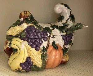 ๐บ Fitz And Floyd Soup Tureen With Ladle Cornucopia Thanksgiving Fall No Box - Picture 1 of 15