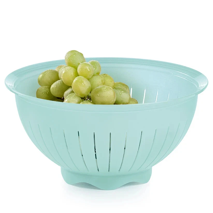 NEW Tupperware impressions colander sheer aquamarine greenish blue - Image 1 of 2