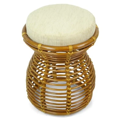 Milan Handmade Natural Rattan Wicker Ottoman Stool Vanity Bedroom, Colonial - Image 1 of 4
