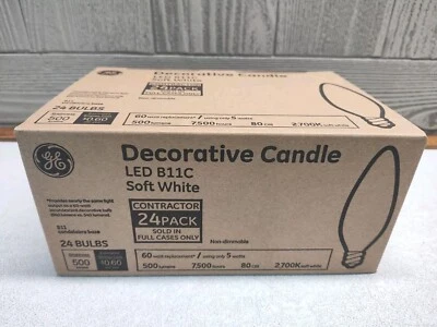 24 Pack GE Decorative Candle Light Bulbs LED B11C Soft White Candelabra Base Fit - Image 1 of 4