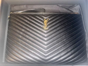 SAINT LAURENT AUTHENTIC YSL Large Pouch Calfskin Leather Black - Picture 1 of 11