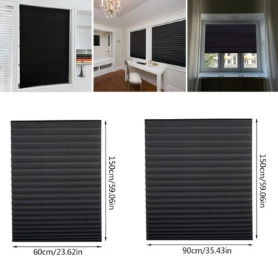 2Pcs Pleated Blind Curtain Half Blackout Home Window Covers Self-Adhesive Shade - image 1 of 4