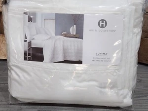 Hotel Collection Supima Cotton 680 tc Queen sheet set White MSRP $380 - Picture 1 of 3