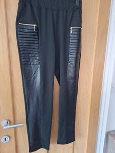 Ladies Black Polyester95% Spandex 5% Stretch Tousers With Faux Leather 2Xl (20) - Picture 1 of 11