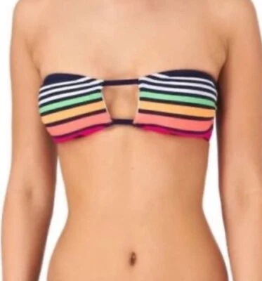 NWT $40 ONEILL "RADIANCE" STRIPED BANDEAU HALTER BIKINI SWIM TOP XS - Image 1 of 4