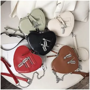 Bolso bandolera con cremallera con hoja en forma de corazón para mujer gótico punk amor correa de cadena - Imagen 1 de 17