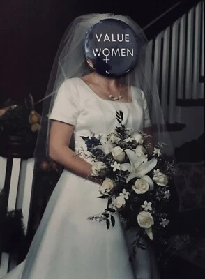 Designer Elegance—Satin Wedding Gown w/ French Bustle by PALOMA BLANCA-size 12 - Image 1 of 4