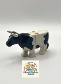 (L-1) LEGO 1x 64452pb02 Cow Black White Spotted with Horns from set 7637