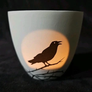PartyLite Moonlit Raven Tealight Votive Holder Lithopane P93152 Orig Label NWOB - Picture 1 of 10