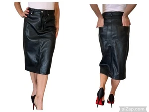 DAMEN ZARA VEGAN KUNSTLEDER SCHWARZ ROCK JEANS STIL TASCHEN BLEISTIFT MIDI S - Bild 1 von 11