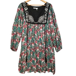 Floreat Anthropologie Boho Floral Embroidered Tunic Dress V-Neck Size M - Picture 1 of 8