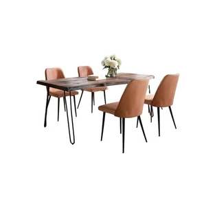 Five Piece Solid Acacia Dining Set with Upholstered Mid-Century Modern Chairs - Picture 1 of 10