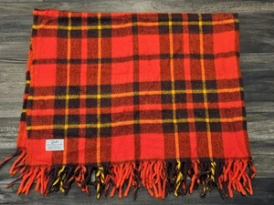 Vintage Wool Plaid Blanket by Faribo in Classic Red Throw with Fringe 52x39 - Picture 1 of 4
