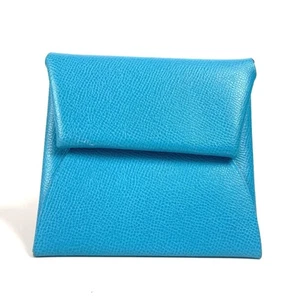 Hermes Bastia Cartera Monedero Estuche Cuero con Grabado Azul - Imagen 1 de 10
