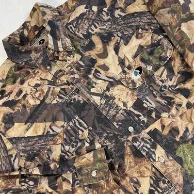 MOSSY OAK Brand Camo Button Shirt Men’s Large Long Sleeve Heavy Chamois Hunting - Image 1 of 4