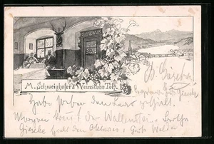 Künstler-AK Tölz, Gasthaus M. Schweighofers Weinstube, Panorama 1900 - Picture 1 of 2