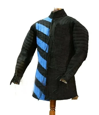 New Stylish Medieval Blue & Black Check Gambeson Reenactment SCA LARP Costume - Image 1 of 4