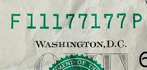 2006 Binary 4 Each 1s & 7's F 11177177 Fancy Serial Number $1 Dollar Bill Cool - Picture 1 of 3