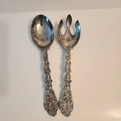 Juego de servir ensalada Godinger plateado cuchara tenedor diseño de vid de uva vintage Foto 1 de 4