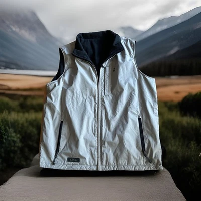 Izod Perform X Line Men's LARGE Gray/Tan Reversible Full Zip Vest, NWOT - Imagem 1 de 4