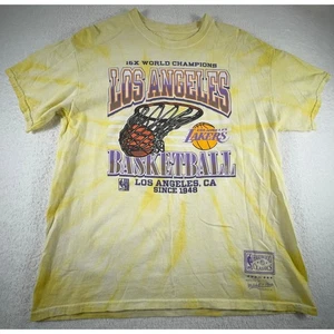Mitchell & Ness LA Lakers Shirt Mens L World Champs Yellow Tie Dye NBA Ball - Picture 1 of 4