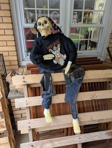 Seltener Animatronic elektronischer Bewegungssensor singendes Skelett Biker Motorrad - Bild 1 von 24