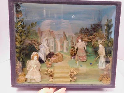 Muñecas antiguas victorianas boombox diorama jugando croquet hechas a mano pintadas Foto 1 de 4