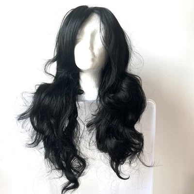 Try Now Wig Long Black Wavy Soft Curls Lace Cap Cosplay Costume NEW Brushed - Image 1 of 4