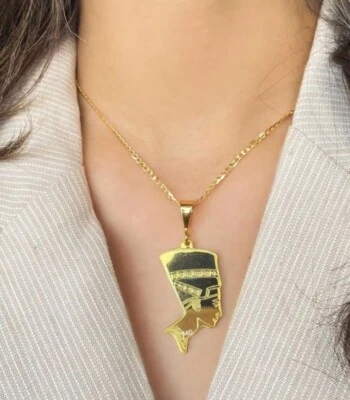 Collar cadena faraón egipcio Nefertiti, chapado en cobre con agua dorada Foto 1 de 4