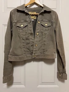 Michael Kors Jean Jacket Denim Olive Green Women's Size S Gold Buttons Green VGC - Picture 1 of 10