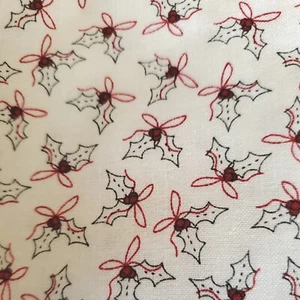 Vintage Fabric Moda Modern Country Christmas Holly Small Print Cotton 1/2ydx45" - Picture 1 of 4