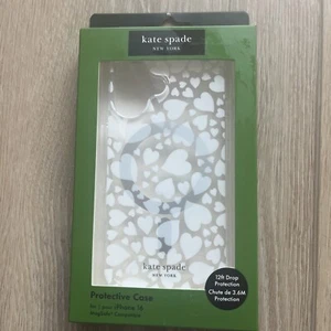 KATE SPADE Protective Case Magsafe For IPHONE 16 White Clear Hearts - Picture 1 of 5