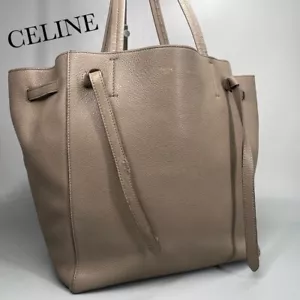CELINE Cabas Phantom Tote Bag Shoulder Bag Small Taupe Gray/Beige Leather - Picture 1 of 24
