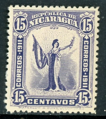 Nicaragua 1912 Liberty 15¢ Violet Sc 302   Mint Q335 - Image 1 of 4
