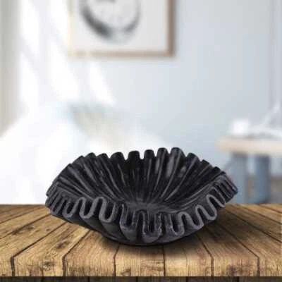 Cuencos de mármol, cuenco con volantes de mármol negro, cuenco acanalado de fruta y mármol para vieiras de mármol Foto 1 de 4