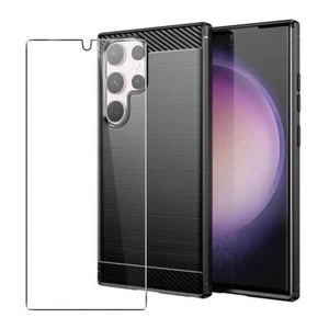 Carbon Case for Samsung Galaxy S24 Ultra Phone Cover and Glass Black - Picture 1 of 6