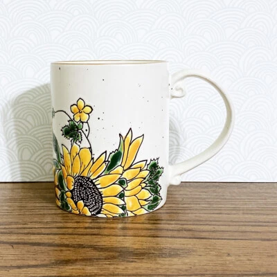 Taza de café girasol moteada 15 oz pintada a mano jardín flor silvestre floral Foto 1 de 4