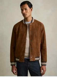 Lambskin Leather Men's Shirt Brown Suede Handmade Stylish Real Party Casual Wear - Picture 1 of 6