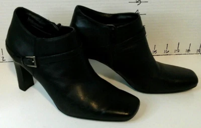 Hillard & Hanson Botas Estilo Tobillo Cuero Negro Hebilla Acento-Talla 7 Foto 1 de 4