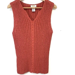 Talbots maglione grosso senza maniche XL salmone scollo a V carriera preppy casual classico - Foto 1 di 10