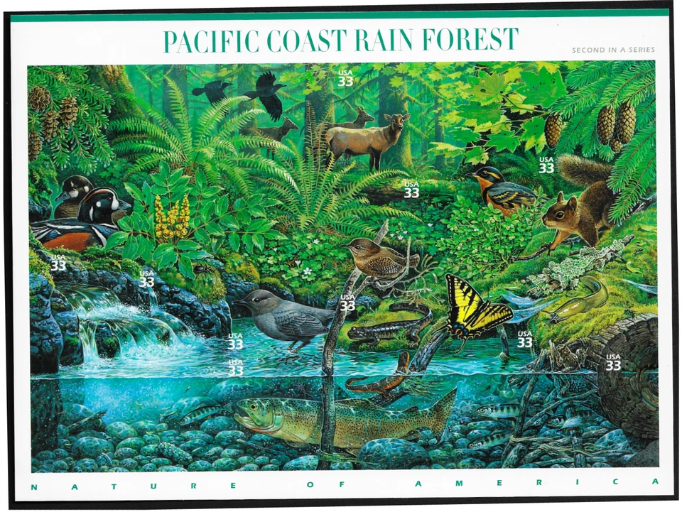 US Stamps Full Pane Of 10, Pacific Coast Rain Forest , #3378 MNH - Image 1 of 1