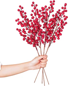 4 Pack Artificial Red Berry Stems - 20 Inch Christmas Holly Berry Branches for H - Picture 1 of 6